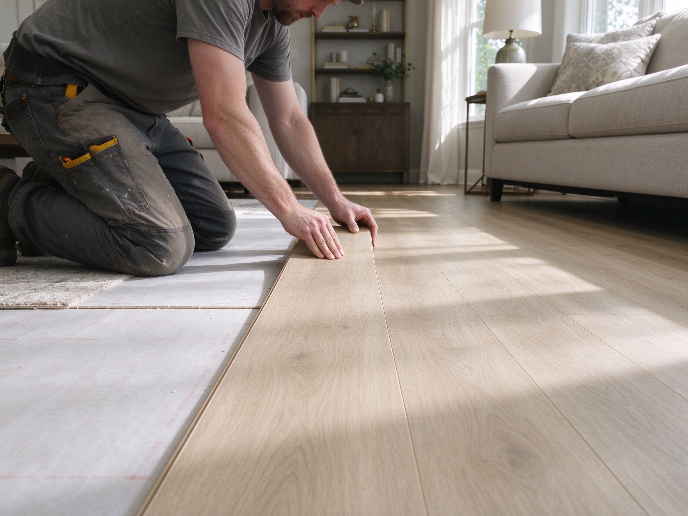 Installing luxury vinyl plank flooring in a living room